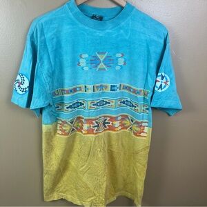 Vintage 90s Native-Indian Beaded Tie-Dyed T-Shirt Large 100% Cotton